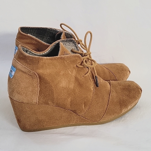 TOMS Tab Suede Lace-Up Wedge Boot Bootie Size 11 - Picture 2 of 14